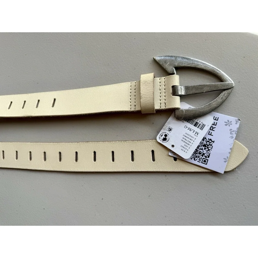 NWT Free People We The Free Noa Leather Belt Cream Neutral L Boho Western